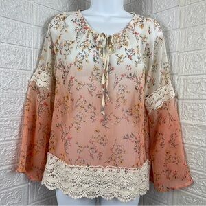Taylor & Sage Boho Flutter Sleeve Crochet Floral Top, Size S